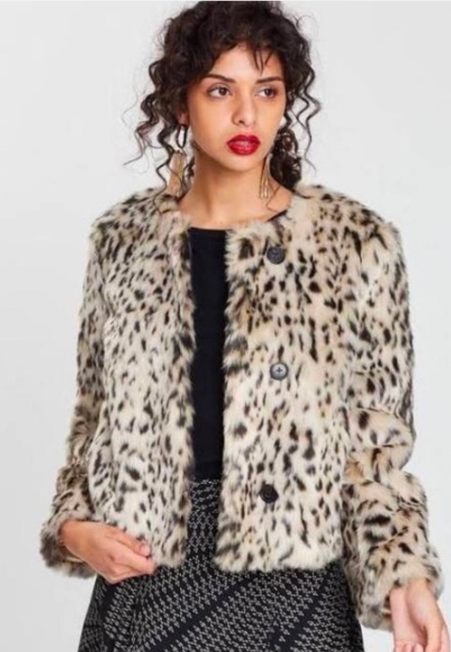 J Crew Leopard Faux Fur Cropped Coat Jacket Button Front Medium NWT Outwear